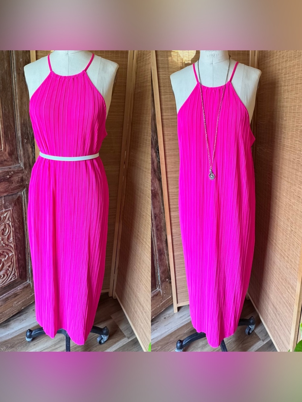 a new day Hot Pink Pleated Halter Maxi Dress
